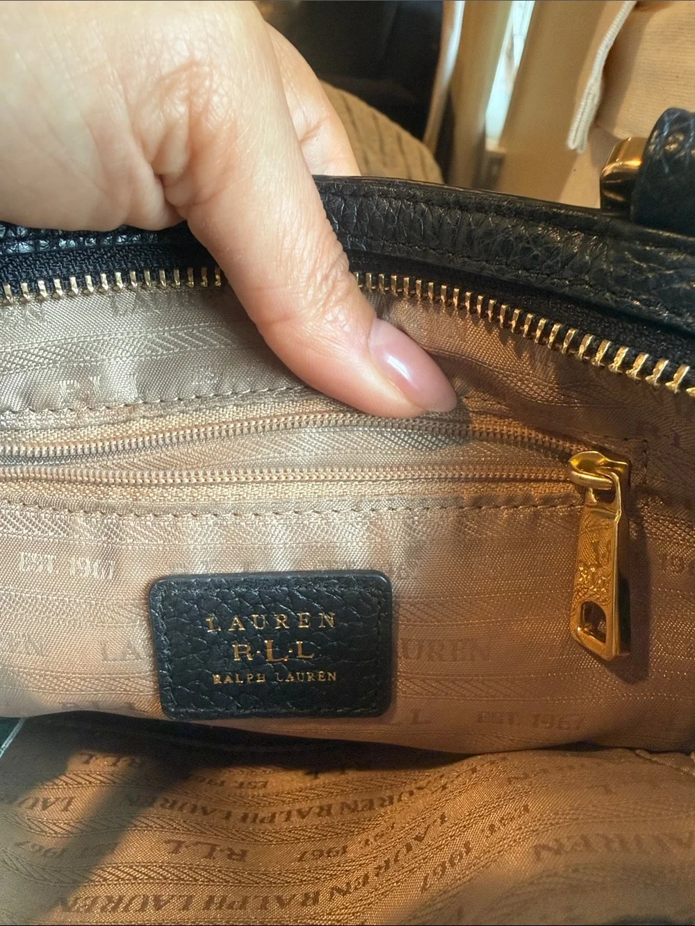 Lauren Ralph Lauren Black Leather Crossbody Bag with Gold Hardware’s